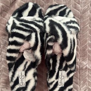 Jessica Simpson Black and White Zebra Slippers